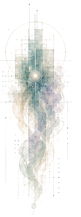A watercolor node of intelligence, lines and pigment flowing from it