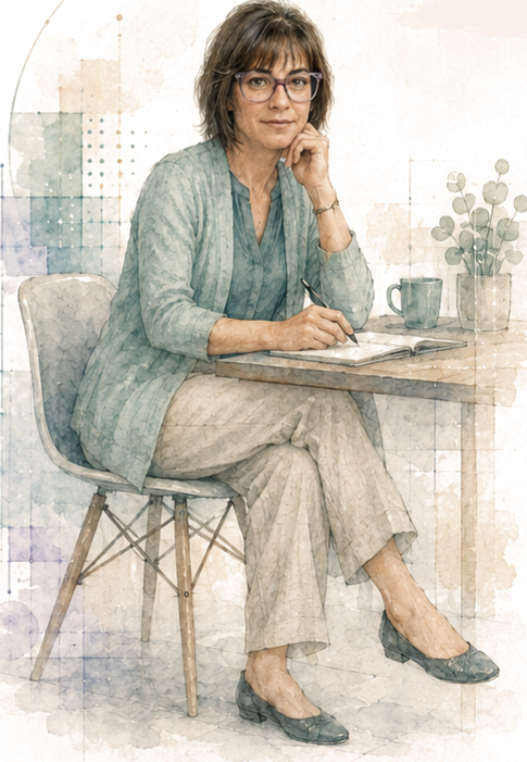 Michal Gradshtein, seated, in watercolor