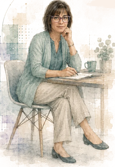 Michal Gradshtein, seated, in watercolor